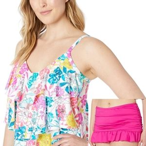 Kenneth Cole REACTION Swimsuit Set Triple Tier Tankini Top & Skort Swim Bottoms